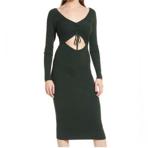 All in Favor Green Ribbed Cut Out Sweater Midi Dress  Size L